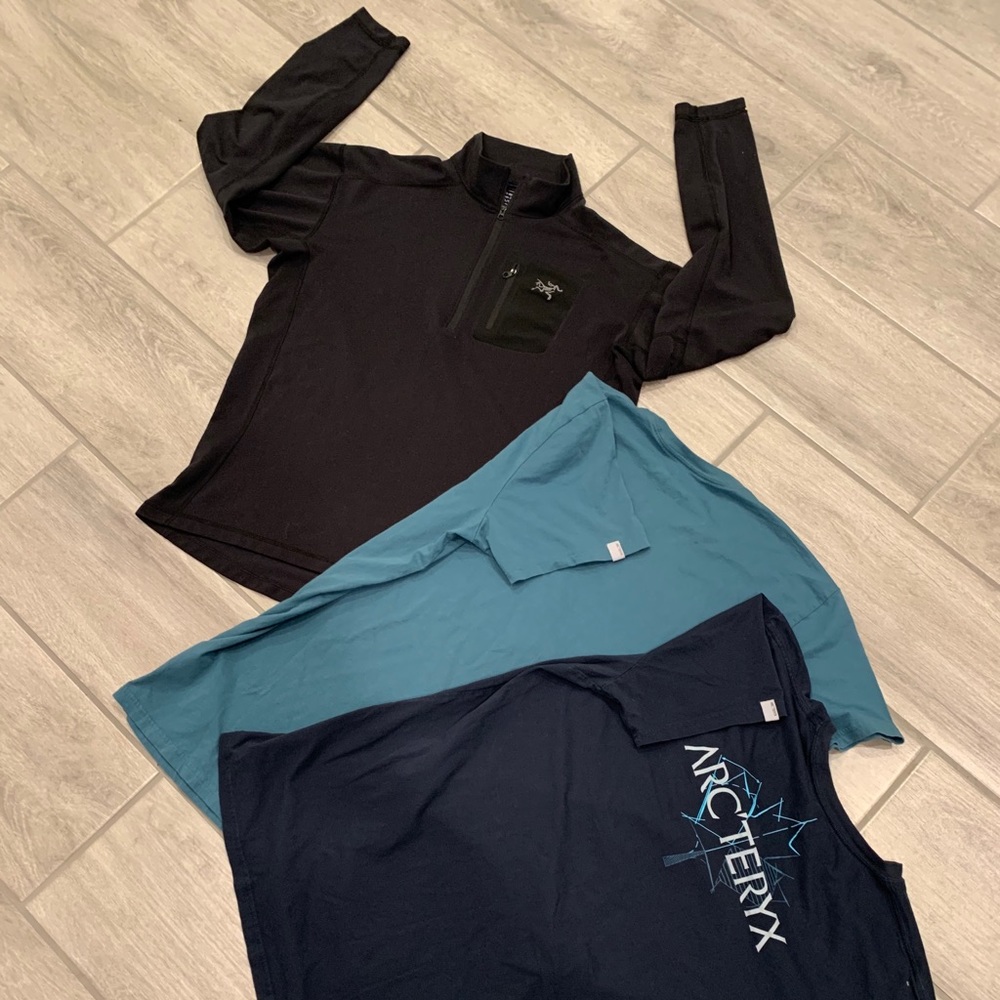 Arc’teryx bundle shirts and quarter zip sweater